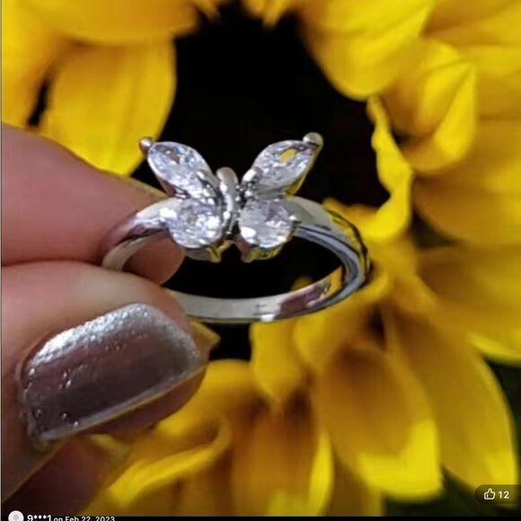 🦋💍Sterling Silver 1.2TCW Marquis and Brilliant Cut Butterfly CZ Diamond Ring - Picture 1 of 13